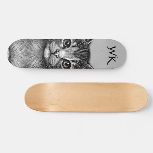 Adorable Sketch Young Cat Monogram Skateboard (Horizontal)