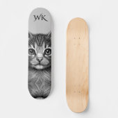 Adorable Sketch Young Cat Monogram Skateboard (Vorderseite)
