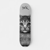 Adorable Sketch Young Cat Monogram Skateboard (Vorne)