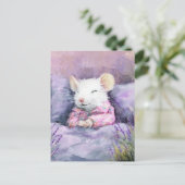 Adorable Sleeping White Mouse in PJs Postkarte (Stehend Vorderseite)