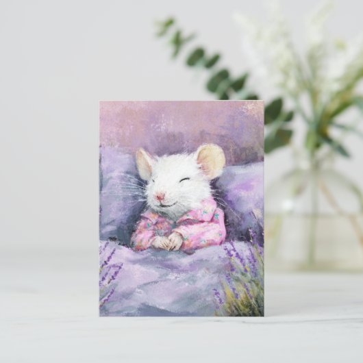 Adorable Sleeping White Mouse in PJs Postkarte (Stehend Vorderseite)
