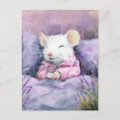 Adorable Sleeping White Mouse in PJs Postkarte (Vorderseite)