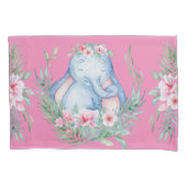 Adorable Sleepy Elephant PInk Floral Kids Room Kissenbezug (Vorderseite-Links)
