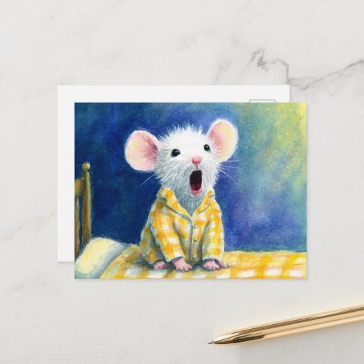 Adorable Sleepy Mouse in PJs Postkarte (Vorderseite/Rückseite Beispiel)
