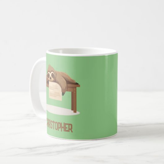 Adorable Sleepy Studium Sloth mit Kindername Kaffeetasse (Vorderseite Links)