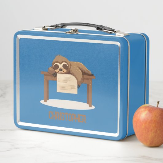 Adorable Sleepy Studium Sloth mit Kindername Metall Brotdose (Beispiel)