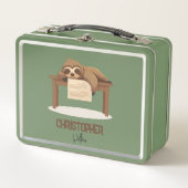 Adorable Sleepy Studium Sloth mit Kindername Metall Brotdose (Vorderseite)