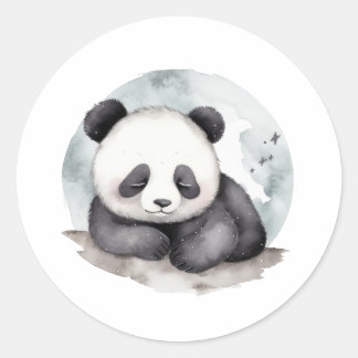 Adorable Sleepy Watercolor Baby Panda Bear Runder Aufkleber