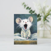 Adorable Sleepy White Mouse in PJs  Postkarte (Stehend Vorderseite)