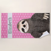 Adorable Sloth Aquamarin Name Kid's Animal Beach H Strandtuch (Vorderseite)