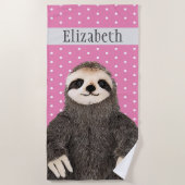 Adorable Sloth Aquamarin Name Kid's Animal Beach H Strandtuch (Vorderseite)