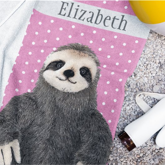 Adorable Sloth Aquamarin Name Kid's Animal Beach H Strandtuch