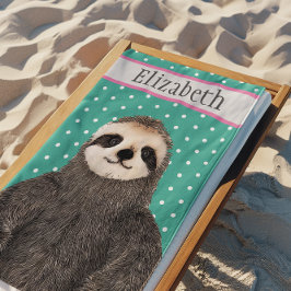 Adorable Sloth Aquamarin Name Kid's Animal Strandtuch