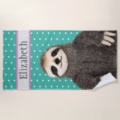 Adorable Sloth Aquamarin Name Kid's Animal Strandtuch (Vorderseite)