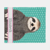 Adorable Sloth Aquamarin Name Kinder Tier Fleecedecke (Vorderseite (Horizontal))