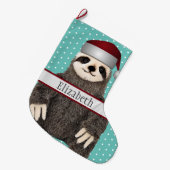 Adorable Sloth Aquamarin Name Kinder Tier Großer Weihnachtsstrumpf (Vorderansicht (hängend))