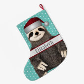 Adorable Sloth Aquamarin Name Kinder Tier Großer Weihnachtsstrumpf (Rückseite (Hängend))