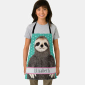 Adorable Sloth Aquamarin Name Kinder Tier Schürze (Insitu)