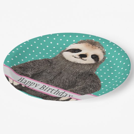 Adorable Sloth Aquamarines Kind's Happy Birthday A Pappteller (Schrägansicht)