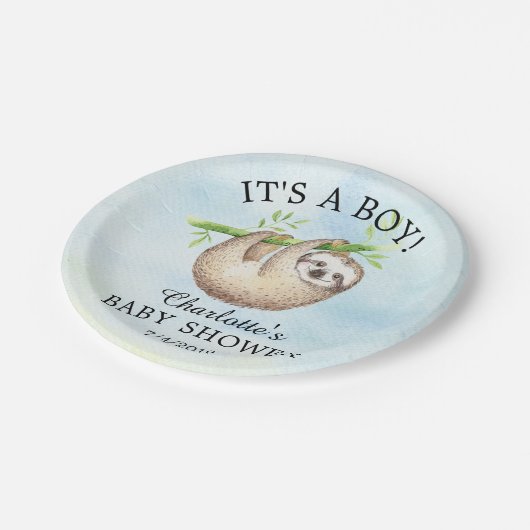 Adorable Sloth Baby Dusche 7" Platte Pappteller (Schrägansicht)