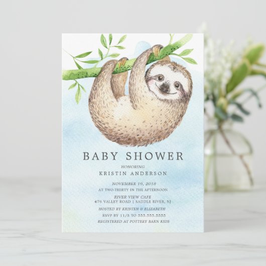 Adorable Sloth Baby Dusche Einladung (Stehend Vorderseite)