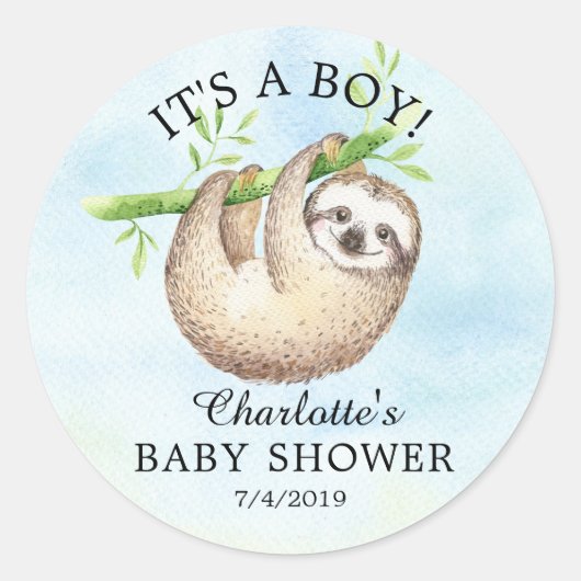 Adorable Sloth Baby Dusche Gefallen Sticker (Vorderseite)