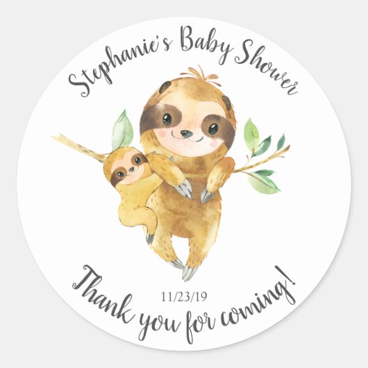 Adorable Sloth Baby Dusche Gefallen Sticker (Vorderseite)