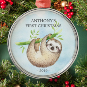 Adorable Sloth Baby's First Christmas Ornament Aus Metall
