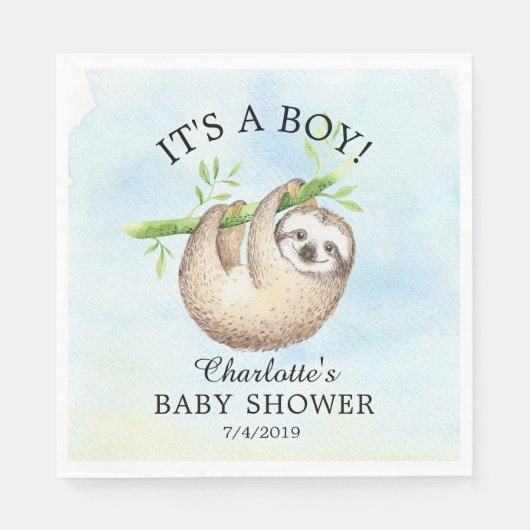 Adorable Sloth Boy Babyduschpapier Napkins Serviette (Vorderseite)