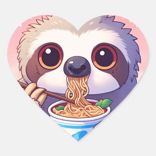 Adorable Sloth Eating Ramen Herz-Aufkleber (Vorderseite)