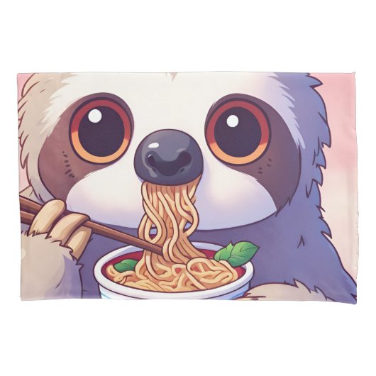 Adorable Sloth Eating Ramen Kissenbezug (Vorderseite)
