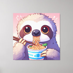 Adorable Sloth Eating Ramen Leinwanddruck