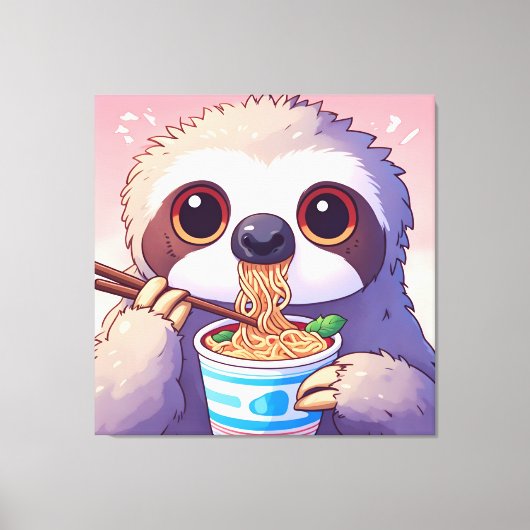 Adorable Sloth Eating Ramen Leinwanddruck (Vorderseite)