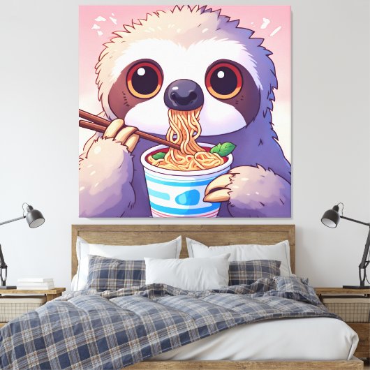 Adorable Sloth Eating Ramen Leinwanddruck (Insitu (Schlafzimmer))
