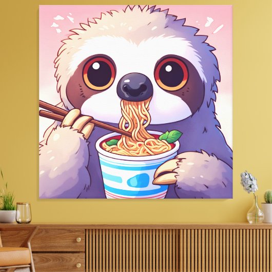 Adorable Sloth Eating Ramen Leinwanddruck (Insitu (Wohnzimmer))