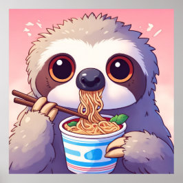 Adorable Sloth Eating Ramen Poster