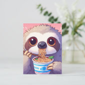 Adorable Sloth Eating Ramen Postkarte (Stehend Vorderseite)