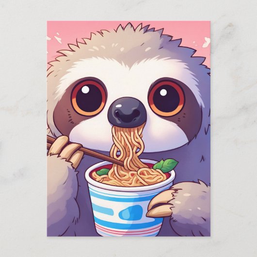 Adorable Sloth Eating Ramen Postkarte (Vorderseite)