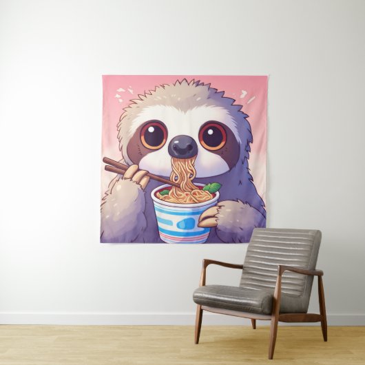 Adorable Sloth Eating Ramen Wandteppich (Beispiel)