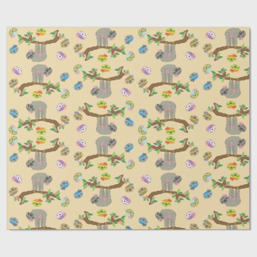 Adorable Sloth Muster Geschenkpapier (Flach)