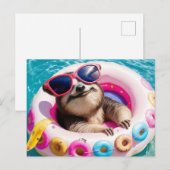 Adorable Sloth schwebend in Doughnut Postkarte (Vorne/Hinten)