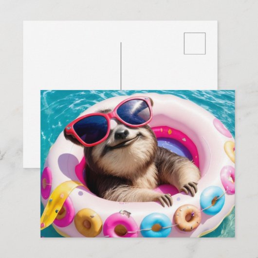 Adorable Sloth schwebend in Doughnut Postkarte (Vorne/Hinten)