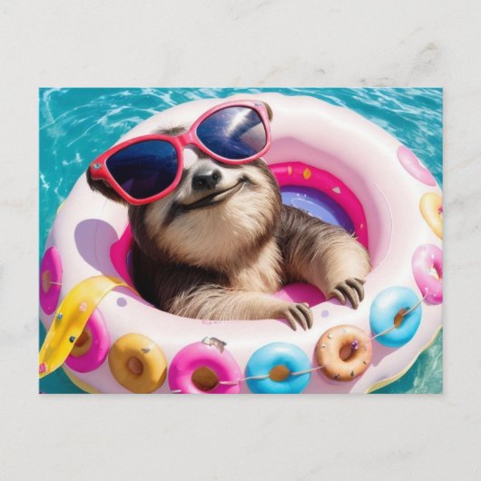 Adorable Sloth schwebend in Doughnut Postkarte (Vorderseite)