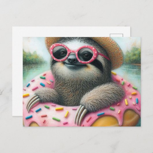 Adorable Sloth schwebend in einem glänzenden Dough Postkarte (Vorne/Hinten)