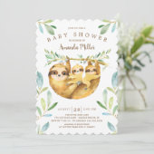 Adorable Sloth Twins Baby Dusche Einladung (Stehend Vorderseite)