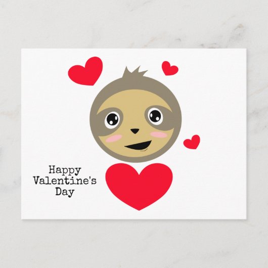 Adorable Sloth with Hearts - Happy Valentine's Day Postkarte (Vorderseite)
