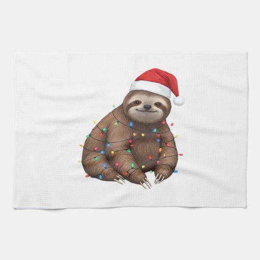 Adorable Sloth Wrapped in Holiday Lights Classic T Geschirrtuch (Horizontal)
