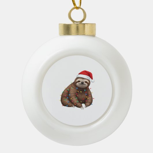 Adorable Sloth Wrapped in Holiday Lights Classic T Keramik Kugel-Ornament (Vorderseite)