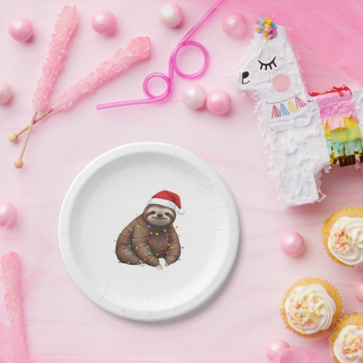 Adorable Sloth Wrapped in Holiday Lights Classic T Pappteller (Party)
