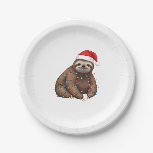 Adorable Sloth Wrapped in Holiday Lights Classic T Pappteller (Vorderseite)